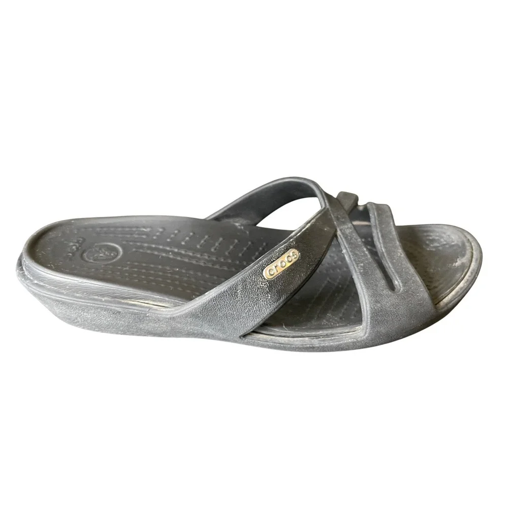 Crocs‎ Womens Patricia Black Strappy Comfort Wedge Sandals Size 7 Slip On Shoes